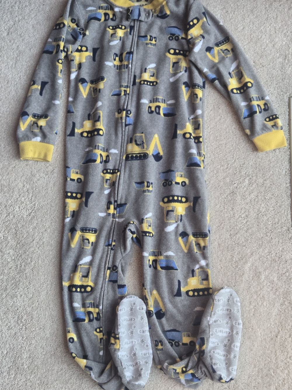 Carter's Gray & Yellow Construction Vehicles Fleece Footed Pajamas